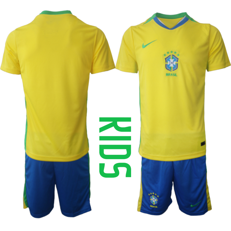 Youth 2025-2026 Season Brazil home Blank Yellow Soccer Jersey